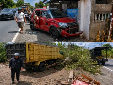 Truk Dum Tabrak Mobil Parkir dan Seruduk Warga di Astambul, Korban Dilarikan ke RS