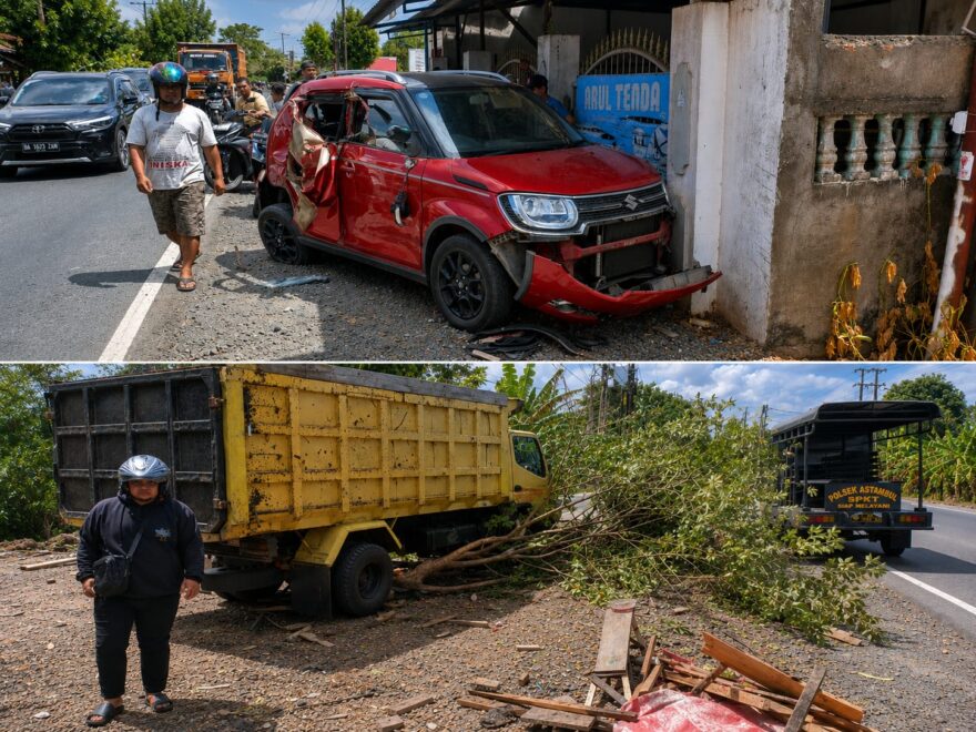 Truk Dum Tabrak Mobil Parkir dan Seruduk Warga di Astambul, Korban Dilarikan ke RS