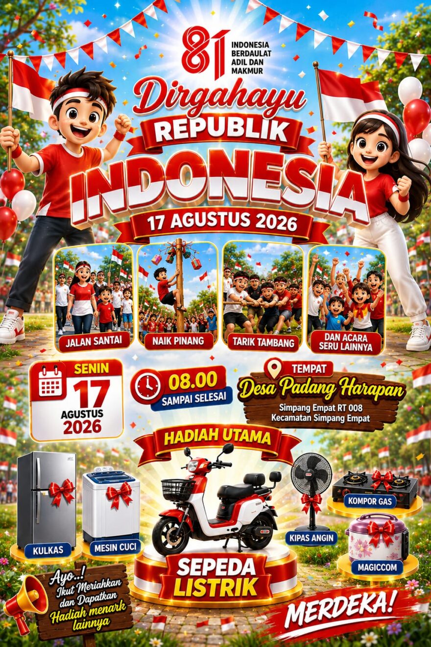 Pesta Rakyat HUT ke-81 RI di RT 08 Simpang Empat Siapkan Sepeda Listrik sebagai Hadiah Utama